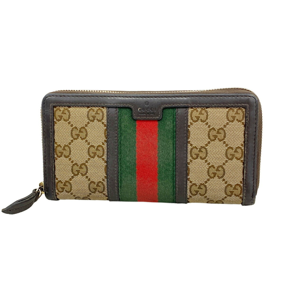 Gucci GG Canvas Sherry Line Long Wallet 406754 Leather Brown Women's